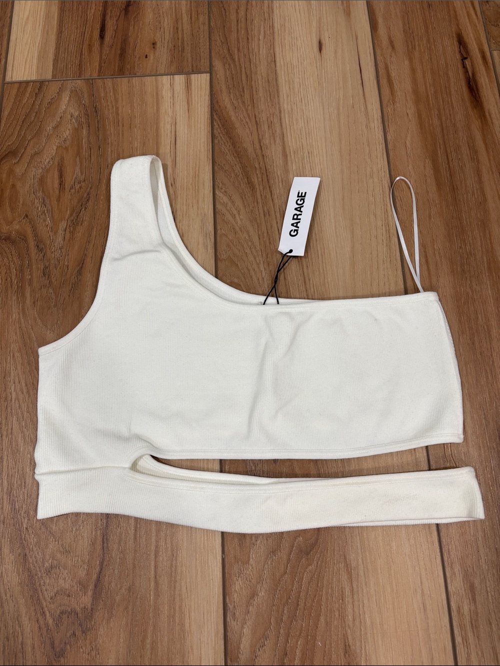 Garage Asymmetrical One-Shoulder Cream Crop Top